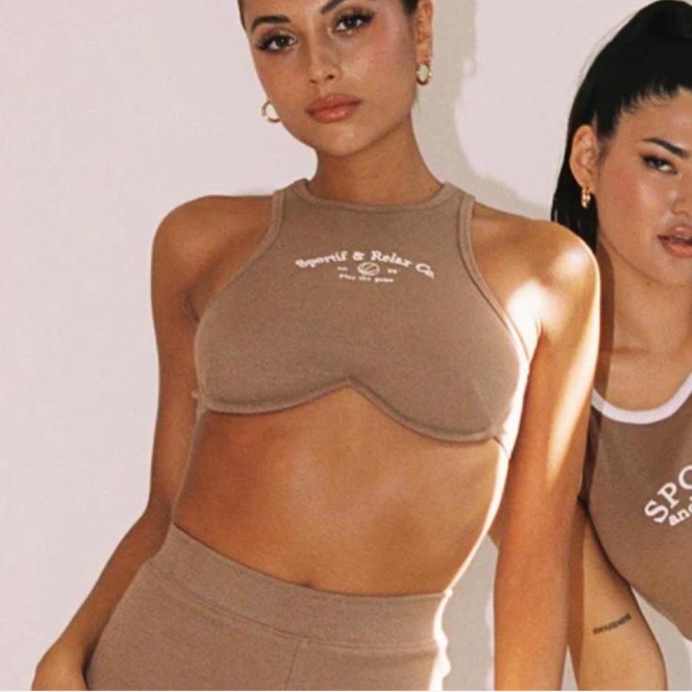 Princess Polly brown sporty crop top